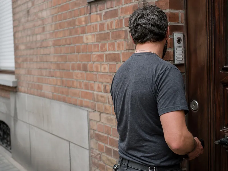 Serrurier local devant une porte d’immeuble à Bruxelles